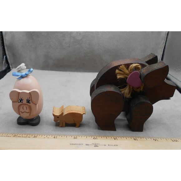 Wooden Craft Pig Figurines Lot Rustic Handmade Farmhouse Decor - Picture 2 of 9